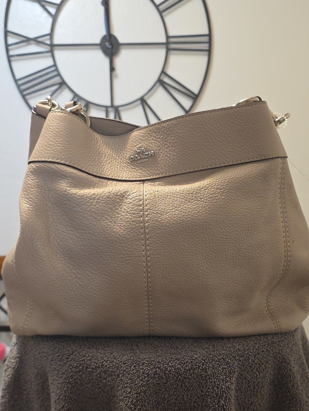 Coach Taupe Leather Shoulder Bag with Silver Hardware
